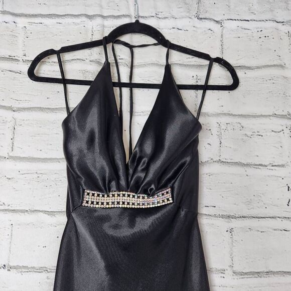 Jessica McClintock For Gunne Sax Womens Black Halter Maxi Formal Dress Size 3/4 - Picture 3 of 13